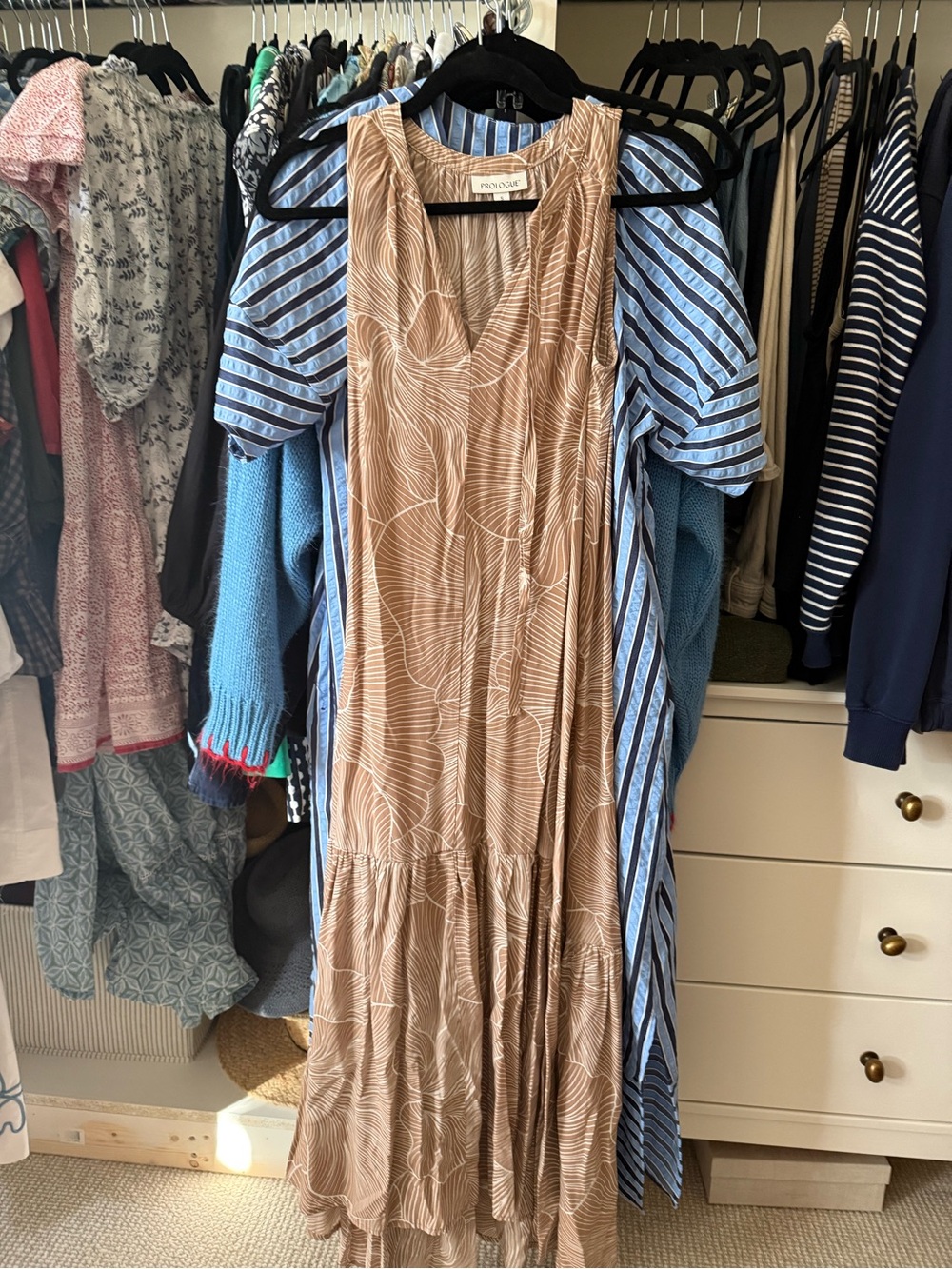 Prologue Tan Printed V-Neck Tiered Maxi Dress